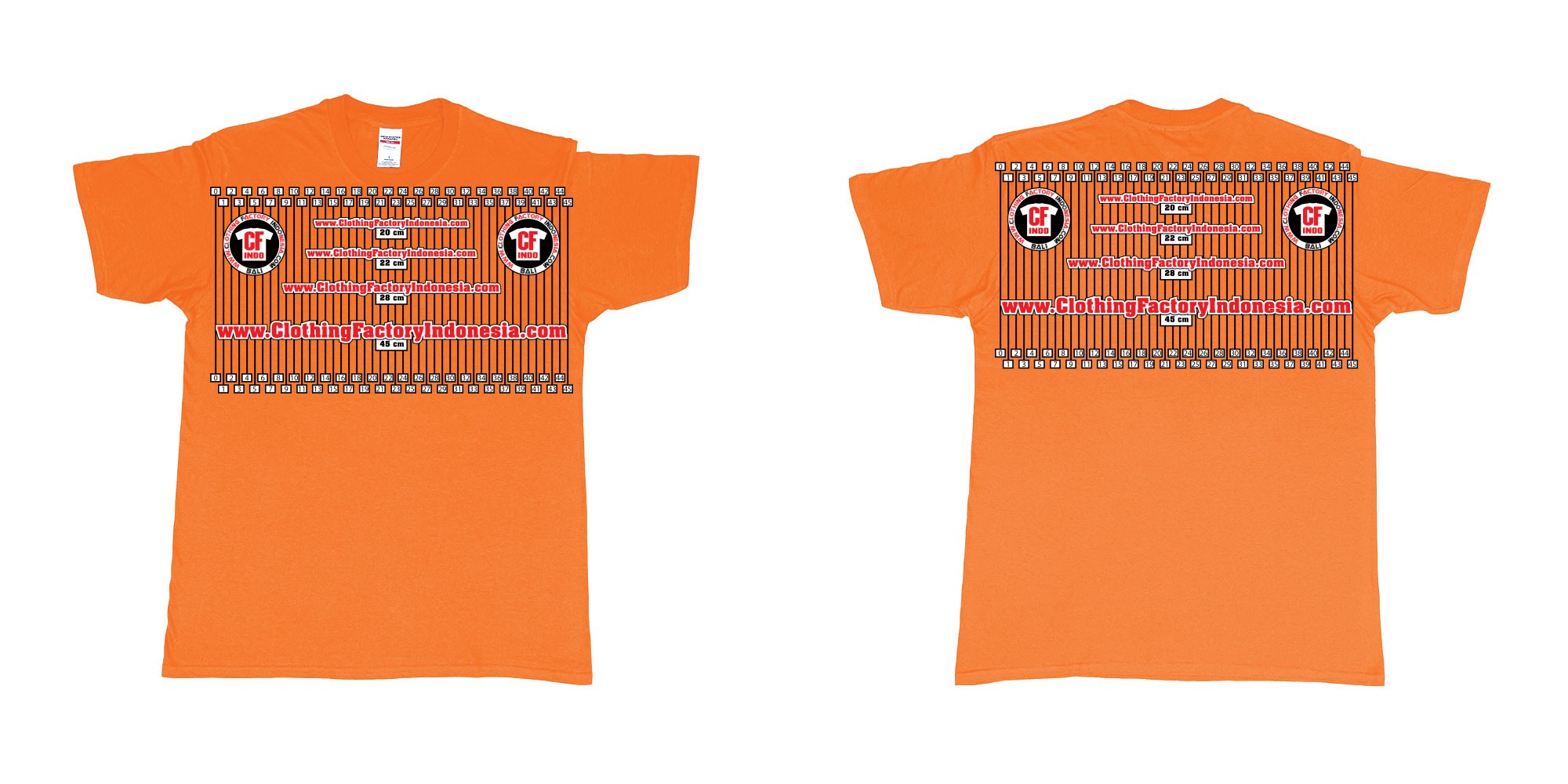 Custom tshirt design 20cm 22cm 30cm 45cm printing front back tshirt sample in fabric color orange choice your own text made in Bali by The Pirate Way