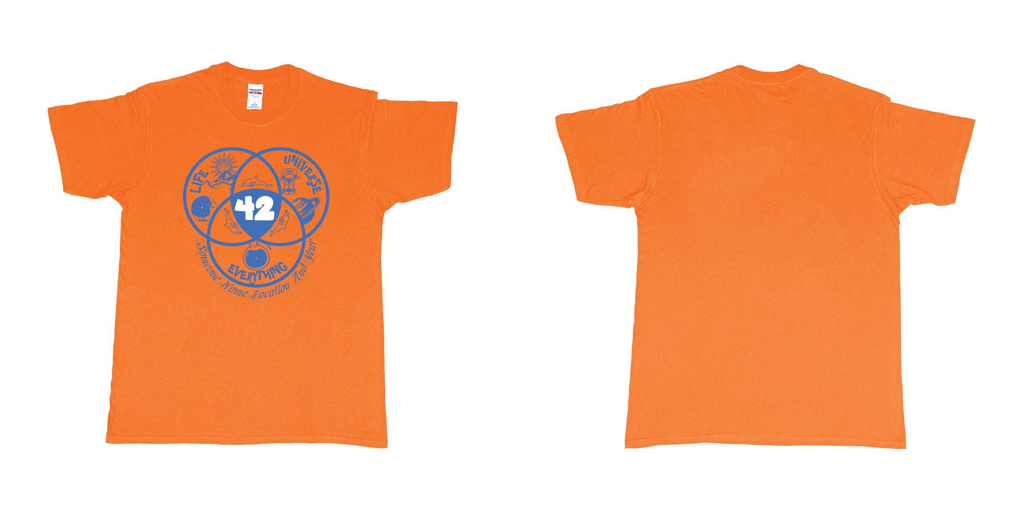 Custom tshirt design 42 everything in fabric color orange choice your own text made in Bali by The Pirate Way