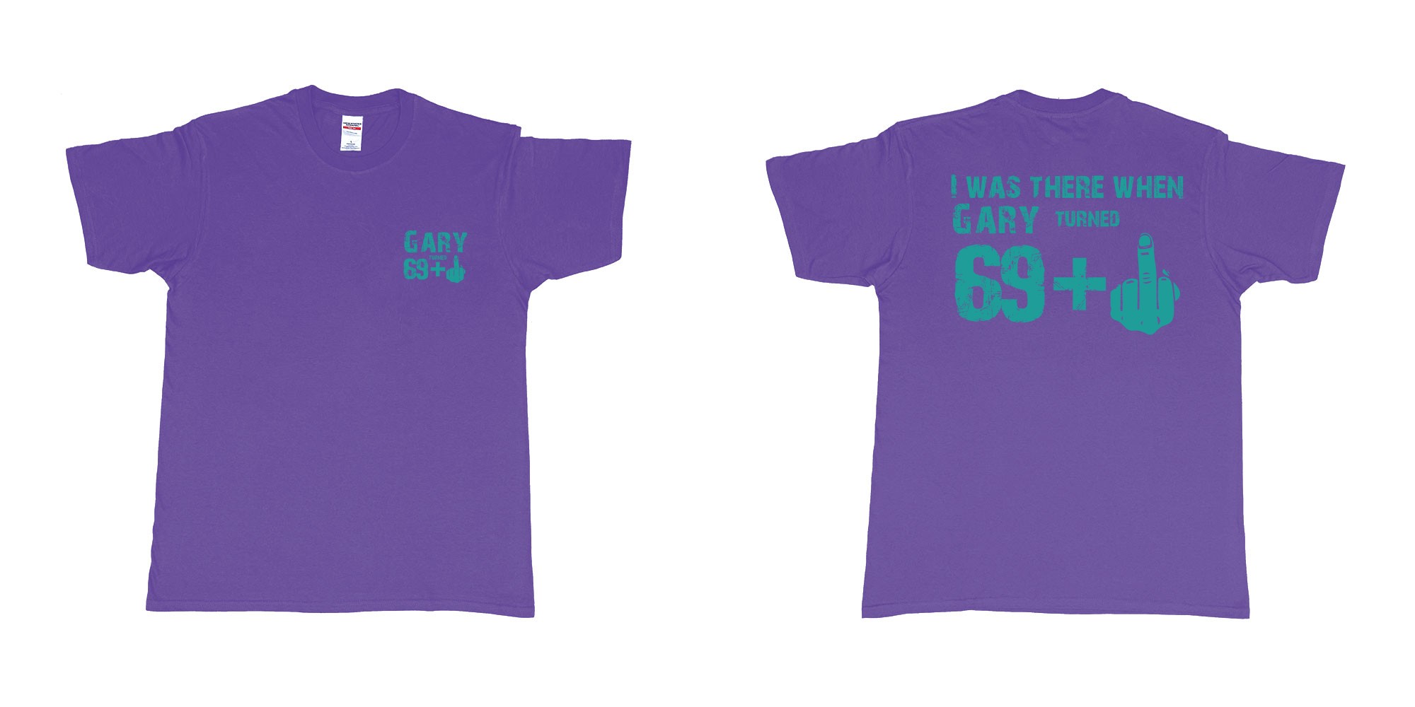 Custom tshirt design 69 plus 1 70th fuck you in fabric color purple choice your own text made in Bali by The Pirate Way