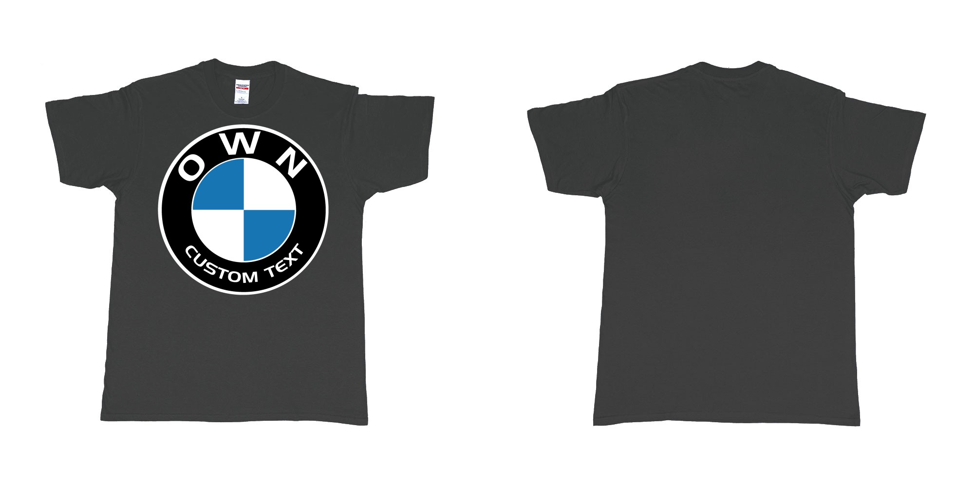 Custom tshirt design BMW logo custom text tshirt printing in fabric color black choice your own text made in Bali by The Pirate Way