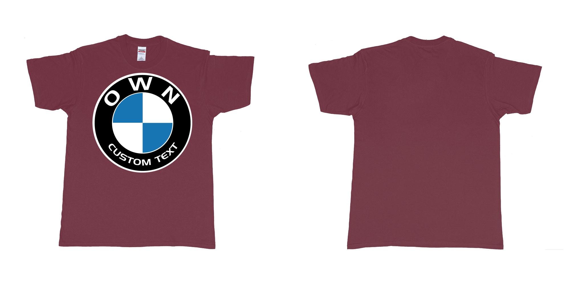 Custom tshirt design BMW logo custom text tshirt printing in fabric color marron choice your own text made in Bali by The Pirate Way