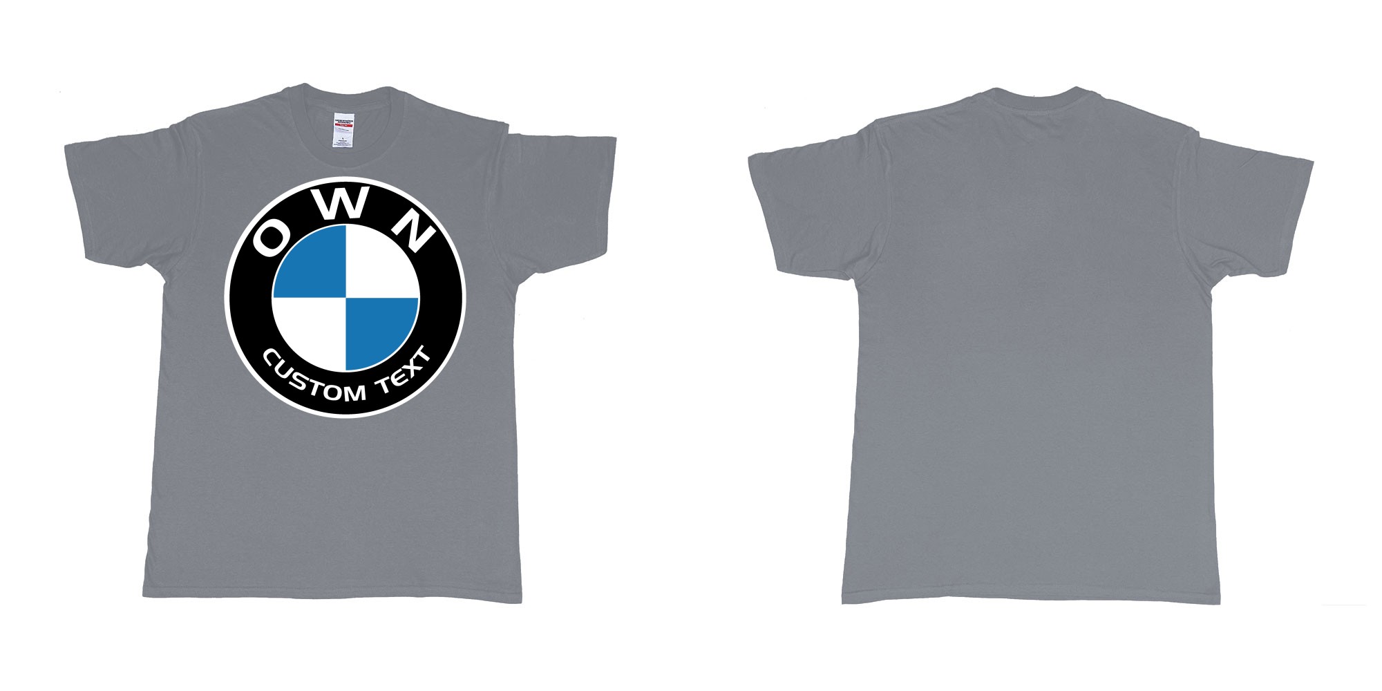 Custom tshirt design BMW logo custom text tshirt printing in fabric color misty choice your own text made in Bali by The Pirate Way