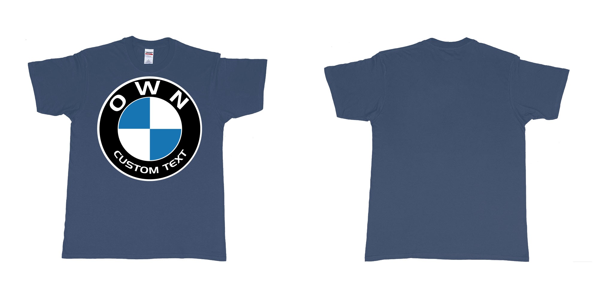 Custom tshirt design BMW logo custom text tshirt printing in fabric color navy choice your own text made in Bali by The Pirate Way