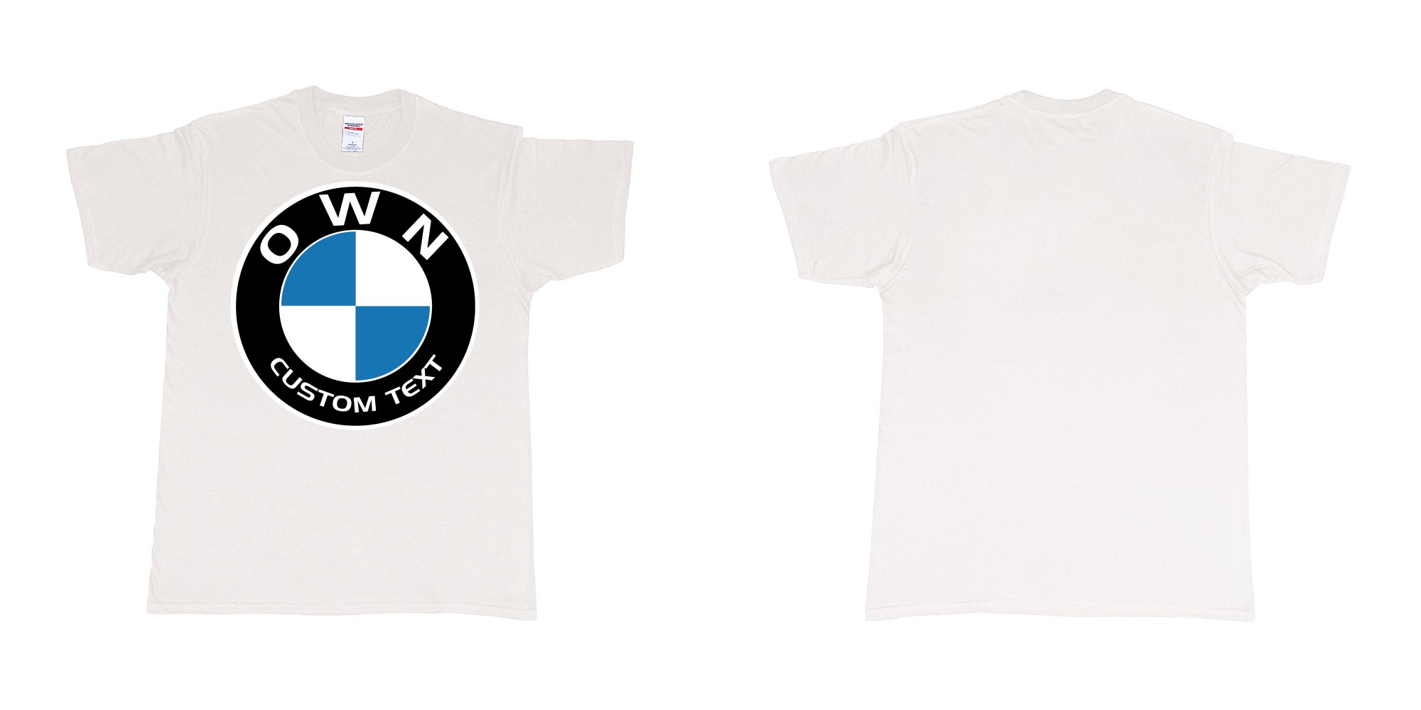 Custom tshirt design BMW logo custom text tshirt printing in fabric color white choice your own text made in Bali by The Pirate Way