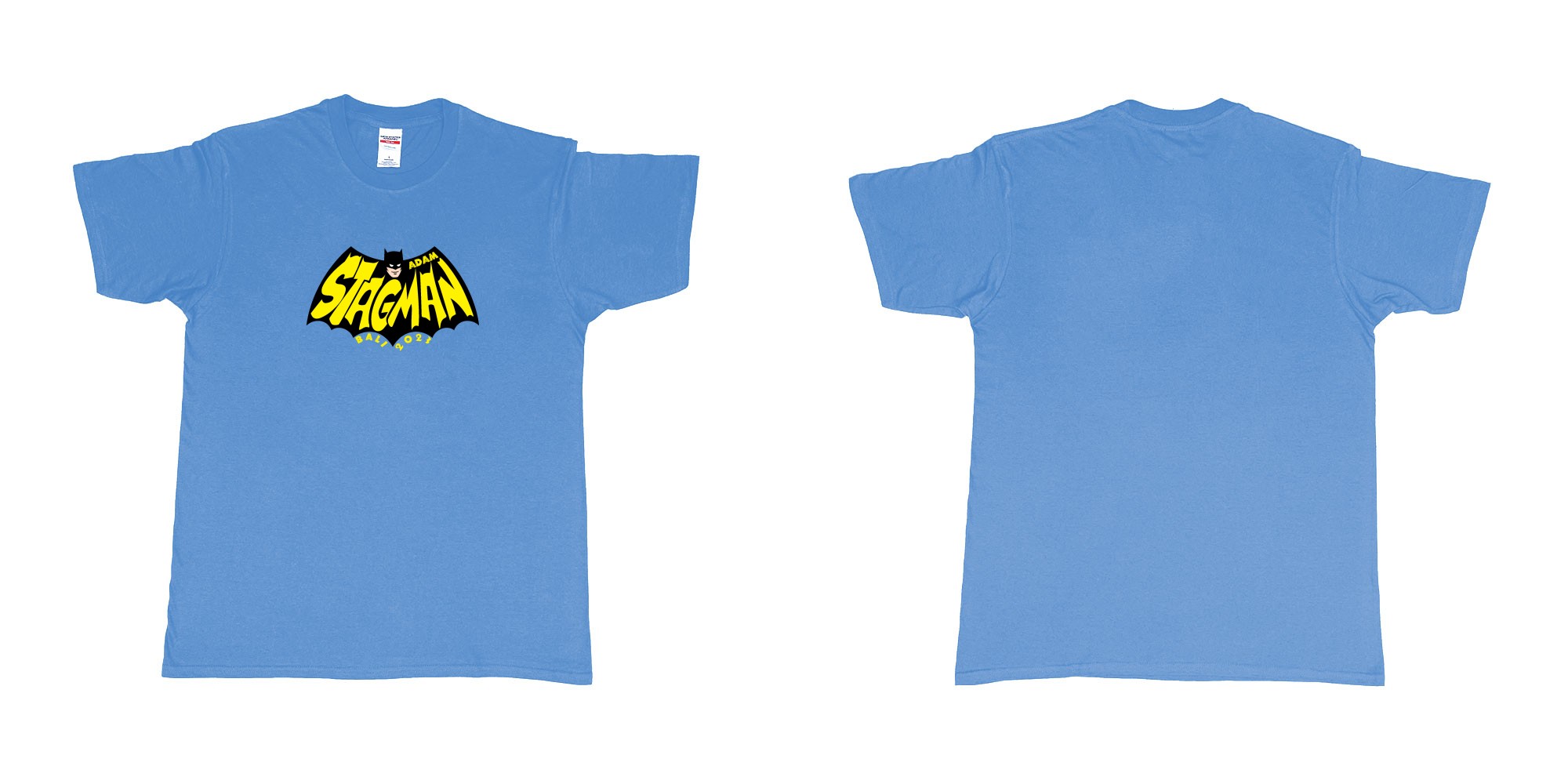 Custom tshirt design Batman StagMan Old School in fabric color carolina-blue choice your own text made in Bali by The Pirate Way