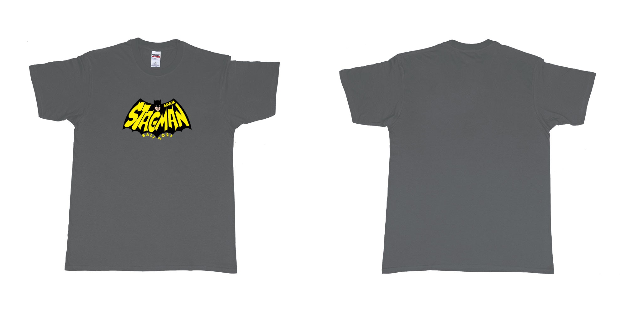 Custom tshirt design Batman StagMan Old School in fabric color charcoal choice your own text made in Bali by The Pirate Way