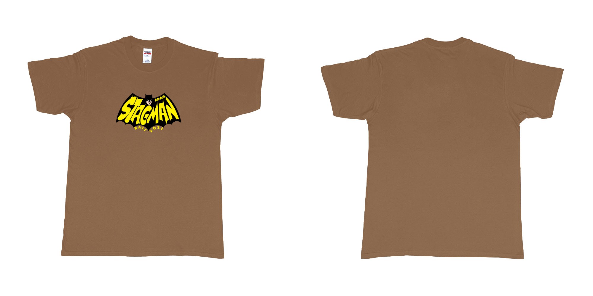Custom tshirt design Batman StagMan Old School in fabric color chestnut choice your own text made in Bali by The Pirate Way