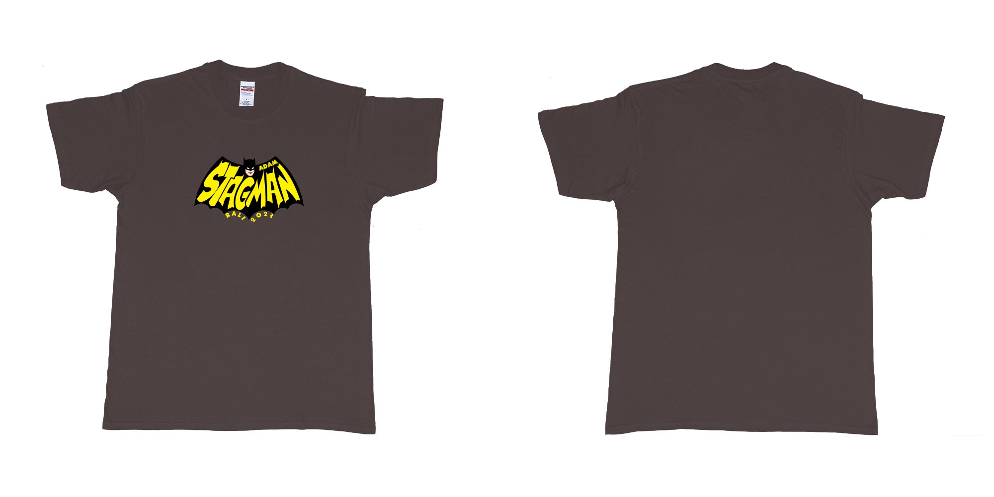Custom tshirt design Batman StagMan Old School in fabric color dark-chocolate choice your own text made in Bali by The Pirate Way