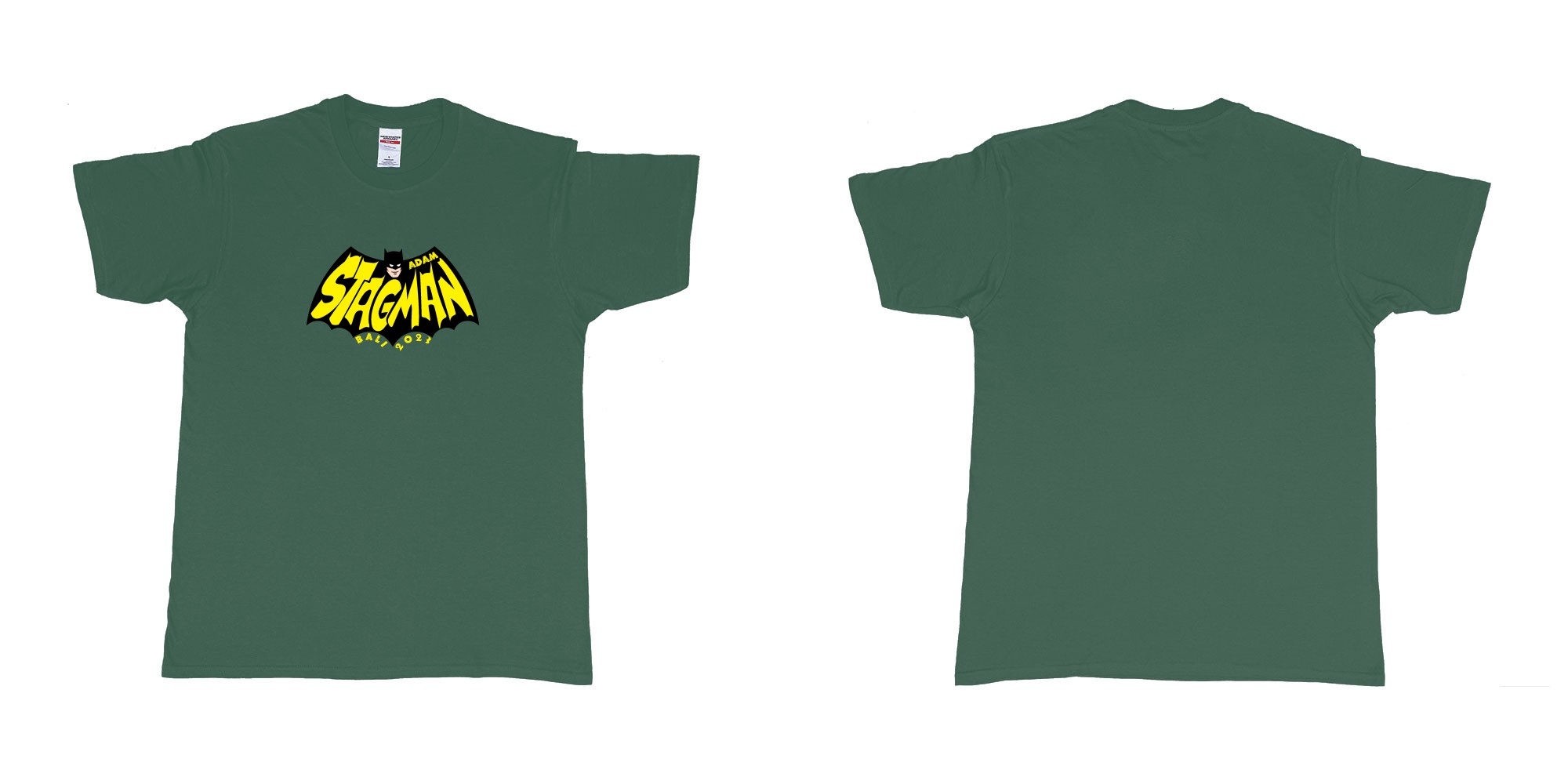 Custom tshirt design Batman StagMan Old School in fabric color forest-green choice your own text made in Bali by The Pirate Way