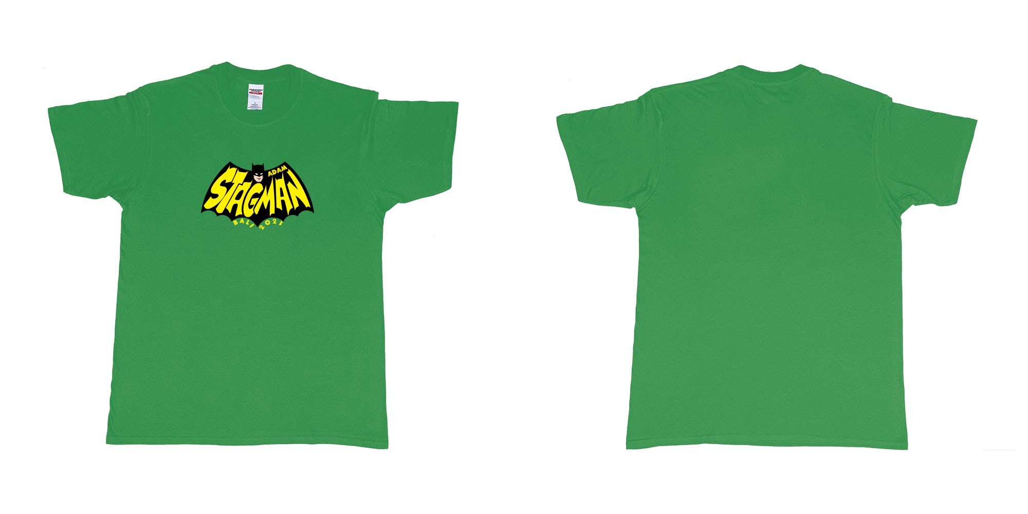 Custom tshirt design Batman StagMan Old School in fabric color irish-green choice your own text made in Bali by The Pirate Way