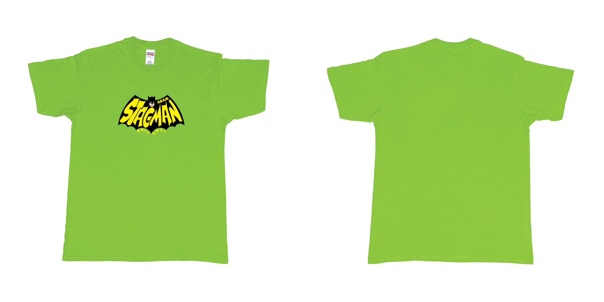 Custom tshirt design Batman StagMan Old School in fabric color lime choice your own text made in Bali by The Pirate Way