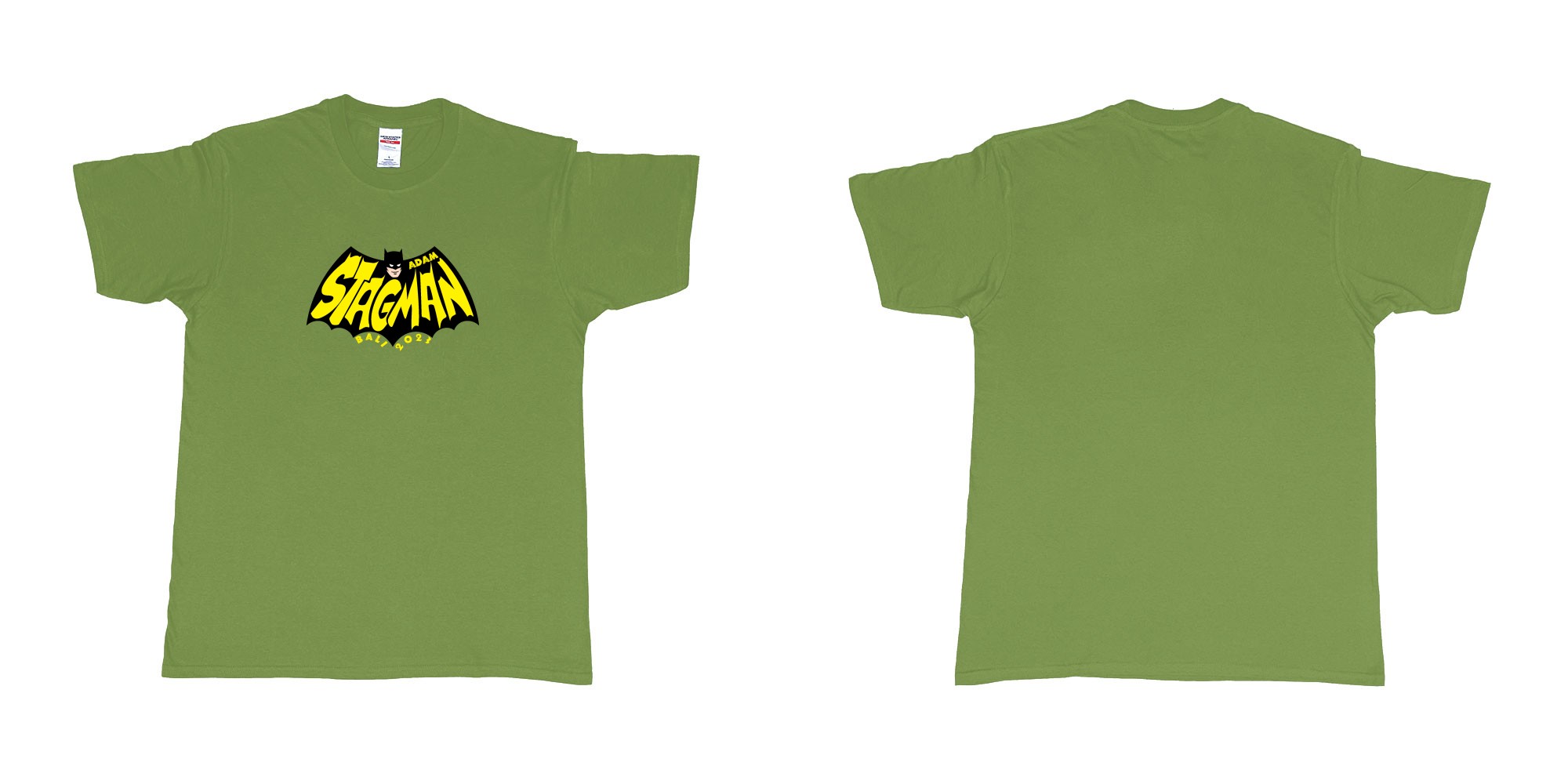 Custom tshirt design Batman StagMan Old School in fabric color military-green choice your own text made in Bali by The Pirate Way