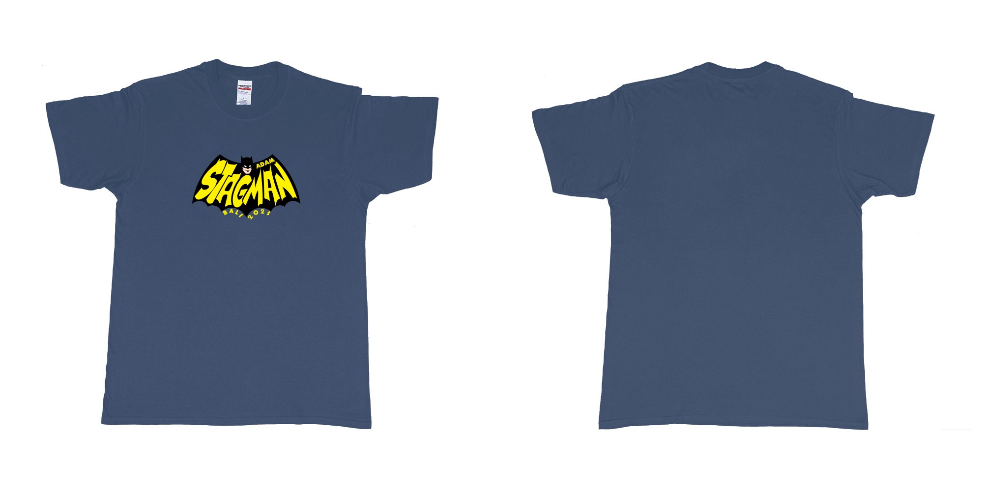Custom tshirt design Batman StagMan Old School in fabric color navy choice your own text made in Bali by The Pirate Way