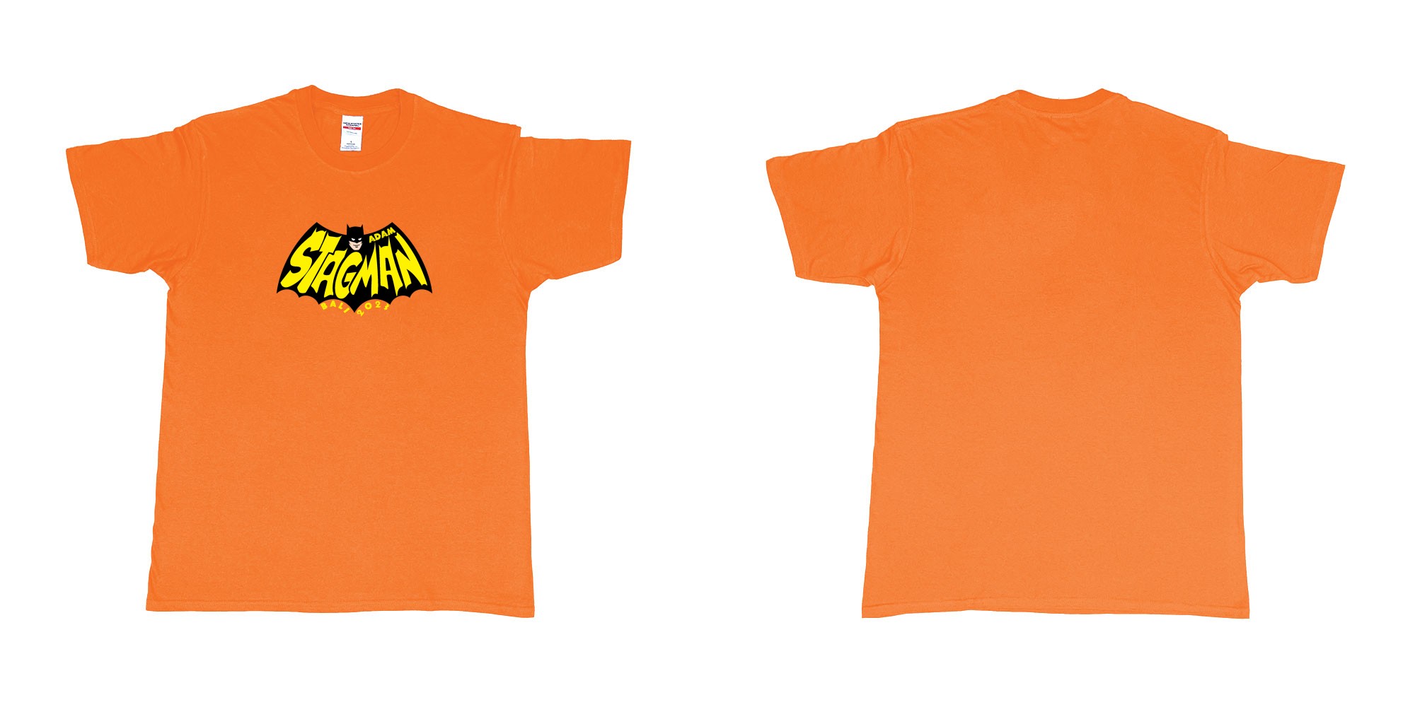 Custom tshirt design Batman StagMan Old School in fabric color orange choice your own text made in Bali by The Pirate Way