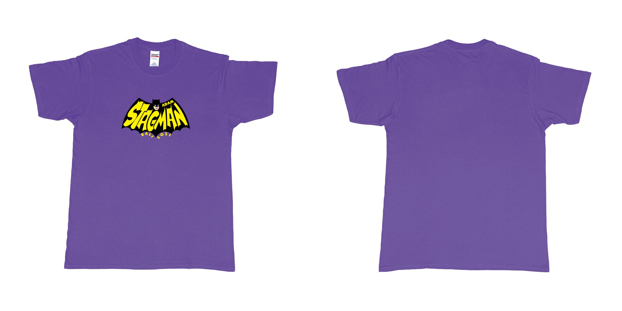 Custom tshirt design Batman StagMan Old School in fabric color purple choice your own text made in Bali by The Pirate Way