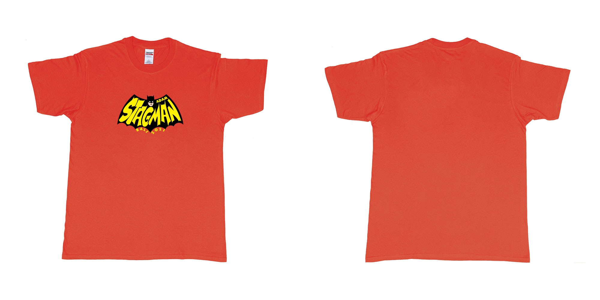 Custom tshirt design Batman StagMan Old School in fabric color red choice your own text made in Bali by The Pirate Way