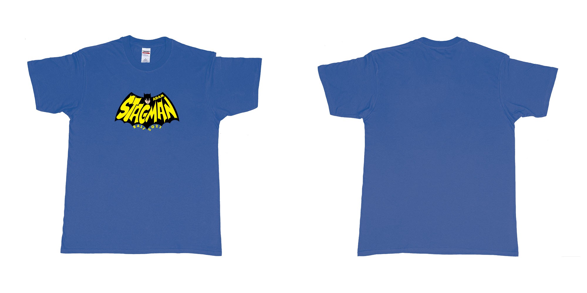 Custom tshirt design Batman StagMan Old School in fabric color royal-blue choice your own text made in Bali by The Pirate Way