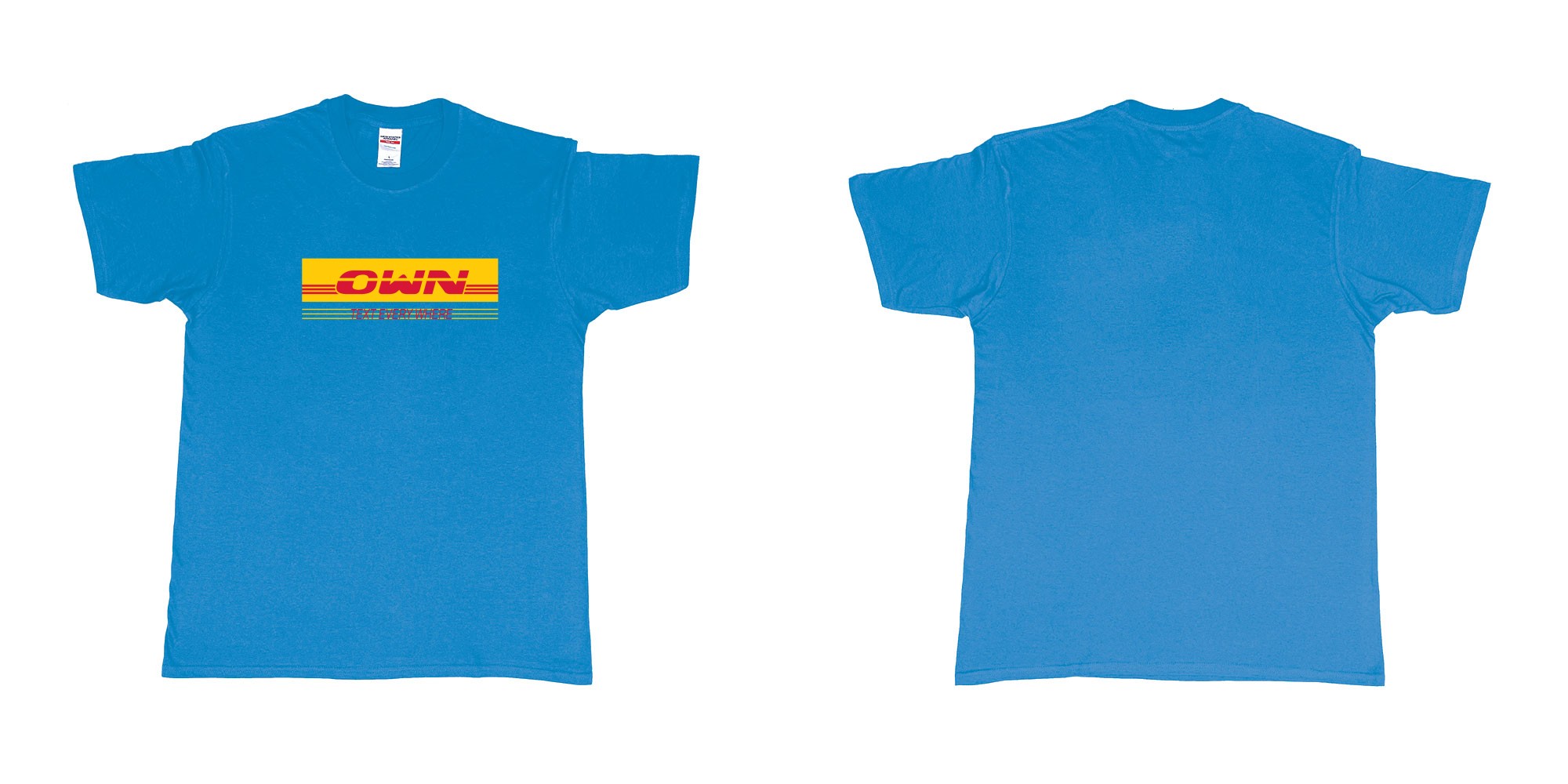 Custom tshirt design DHL in fabric color sapphire choice your own text made in Bali by The Pirate Way
