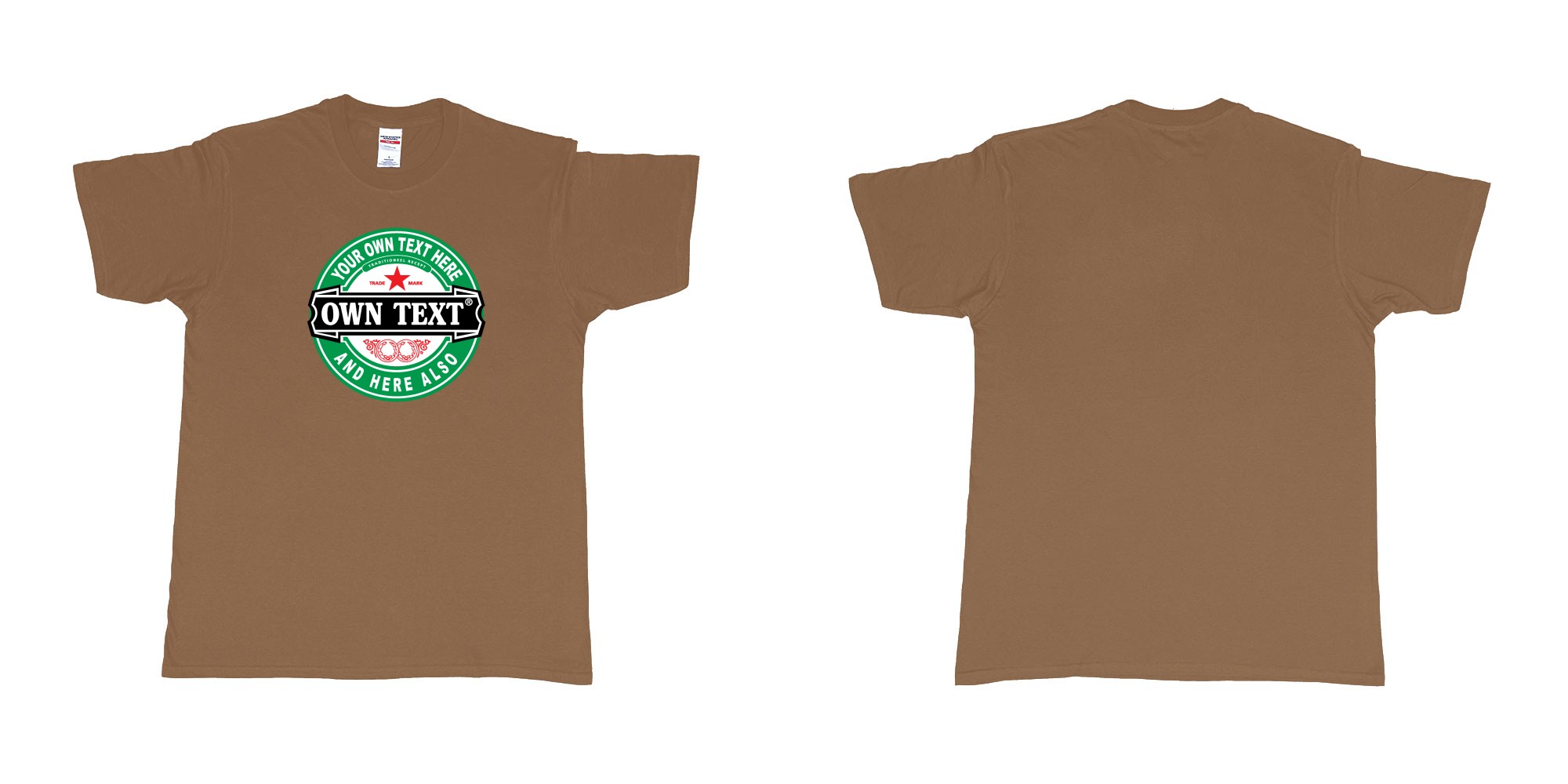 Custom tshirt design Heineken beer in fabric color chestnut choice your own text made in Bali by The Pirate Way