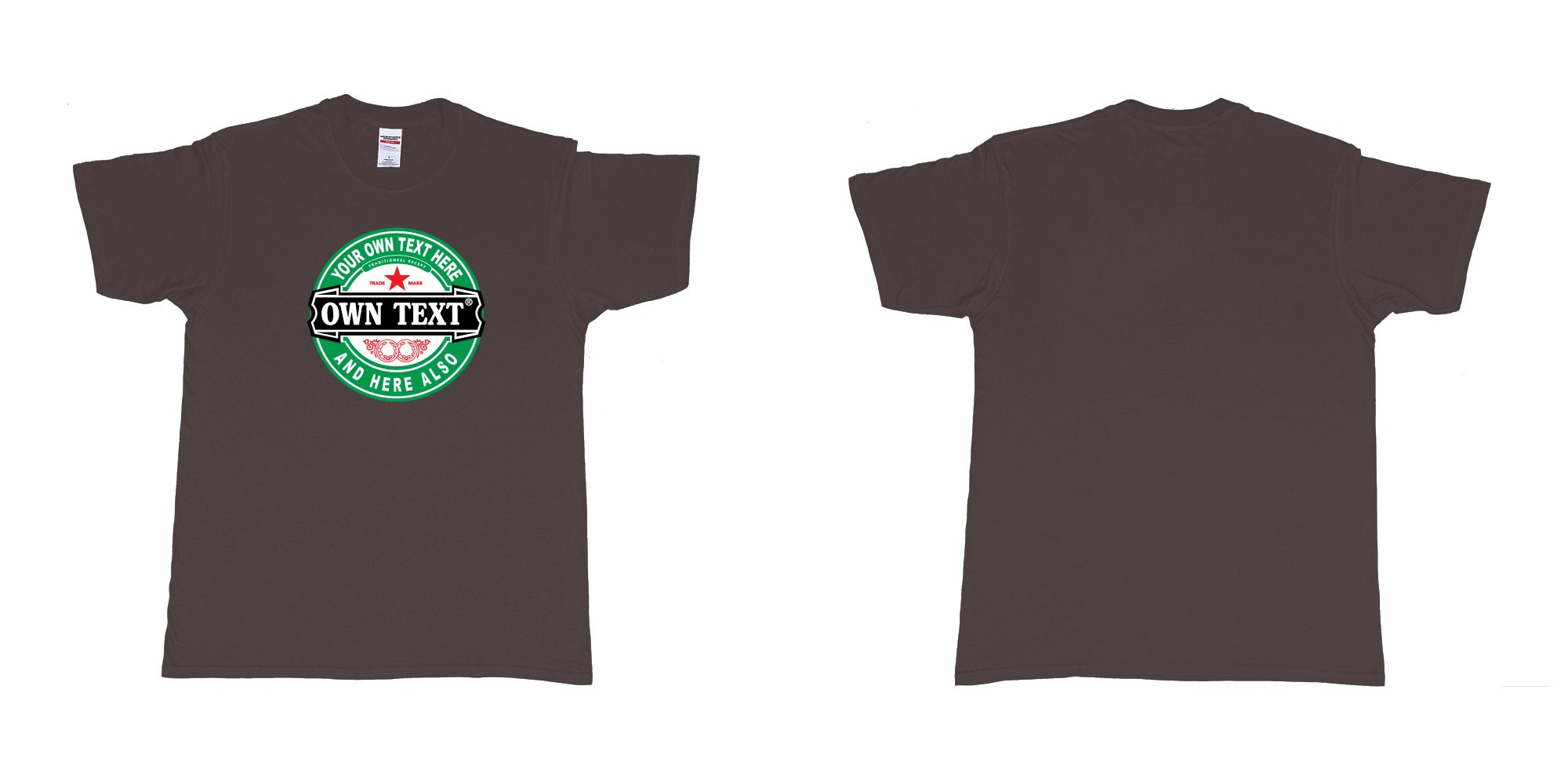 Custom tshirt design Heineken beer in fabric color dark-chocolate choice your own text made in Bali by The Pirate Way
