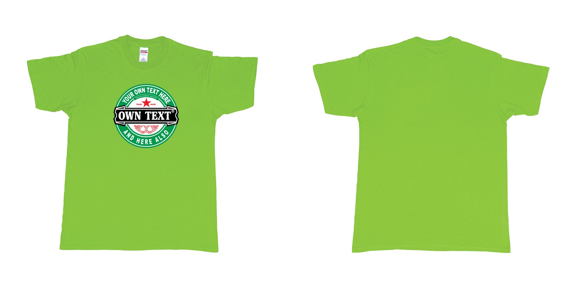 Custom tshirt design Heineken beer in fabric color lime choice your own text made in Bali by The Pirate Way