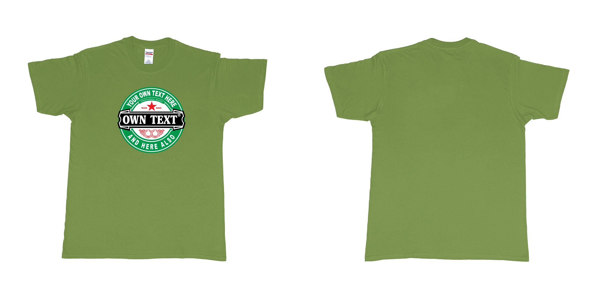 Custom tshirt design Heineken beer in fabric color military-green choice your own text made in Bali by The Pirate Way
