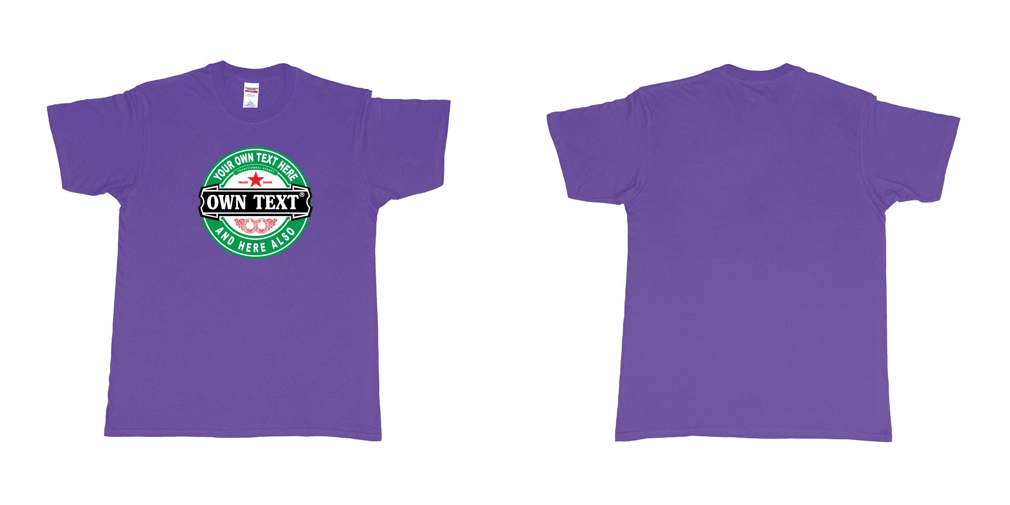 Custom tshirt design Heineken beer in fabric color purple choice your own text made in Bali by The Pirate Way