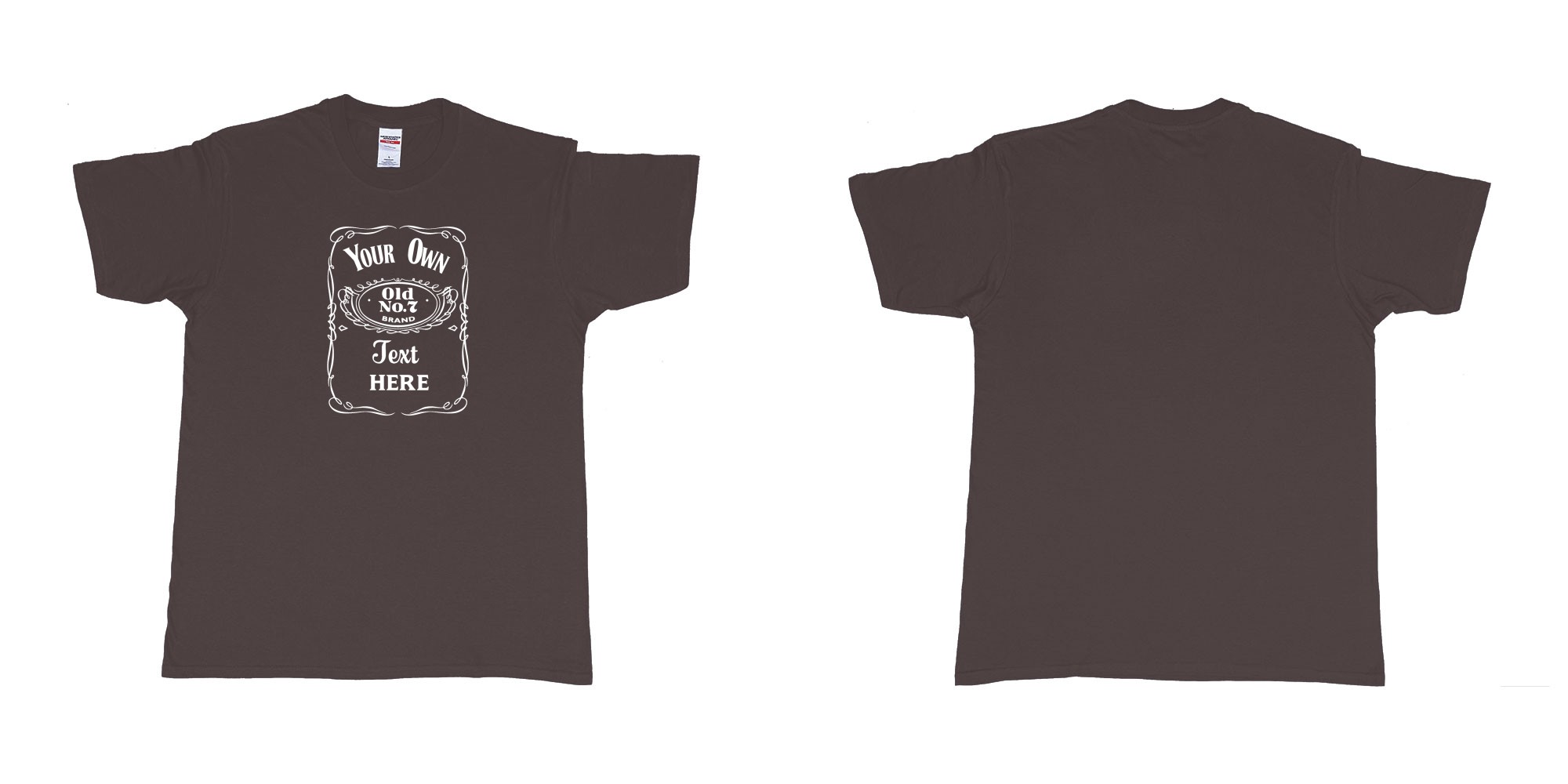 Custom tshirt design Jack Daniels Label in fabric color dark-chocolate choice your own text made in Bali by The Pirate Way