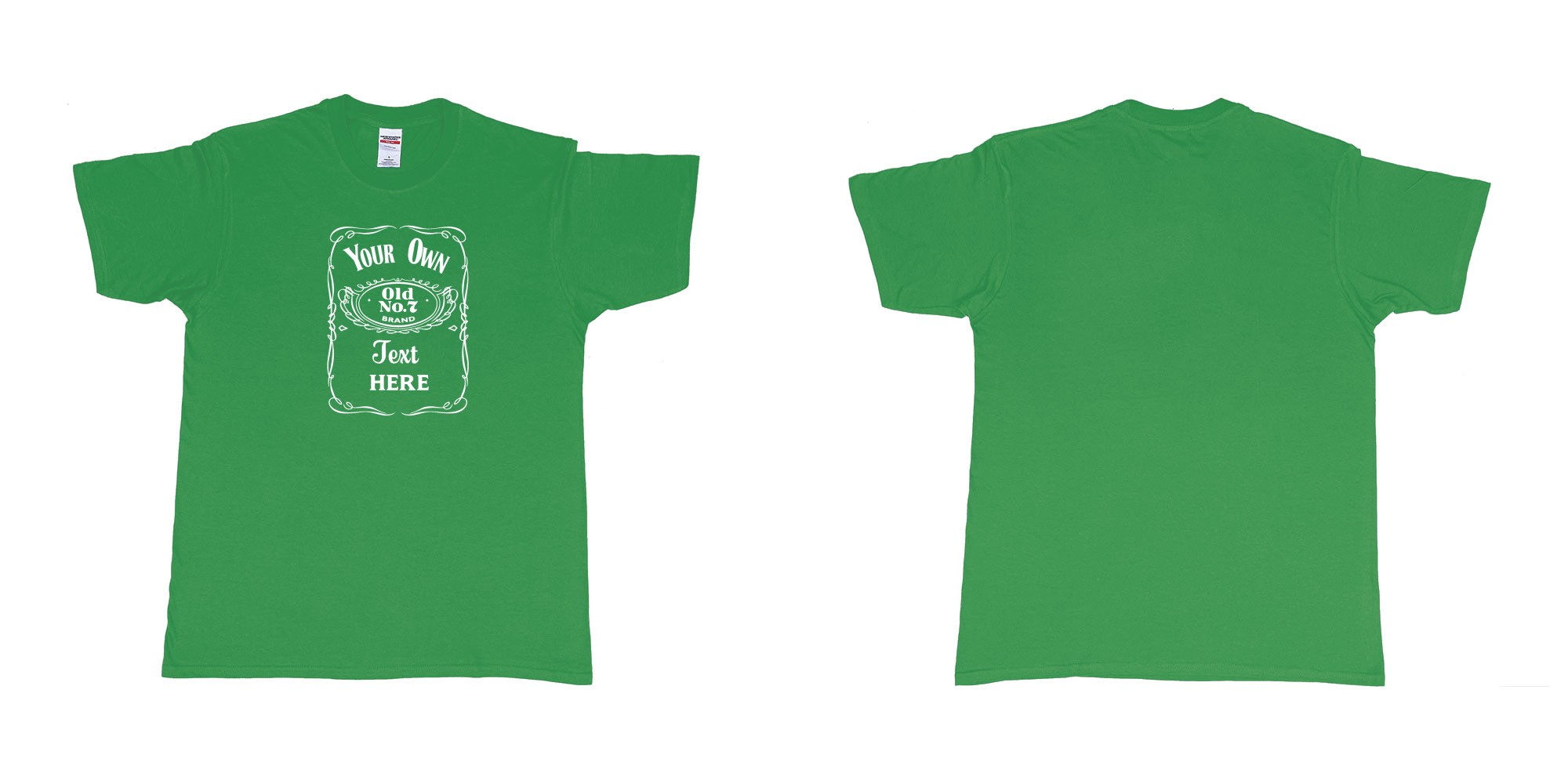 Custom tshirt design Jack Daniels Label in fabric color irish-green choice your own text made in Bali by The Pirate Way