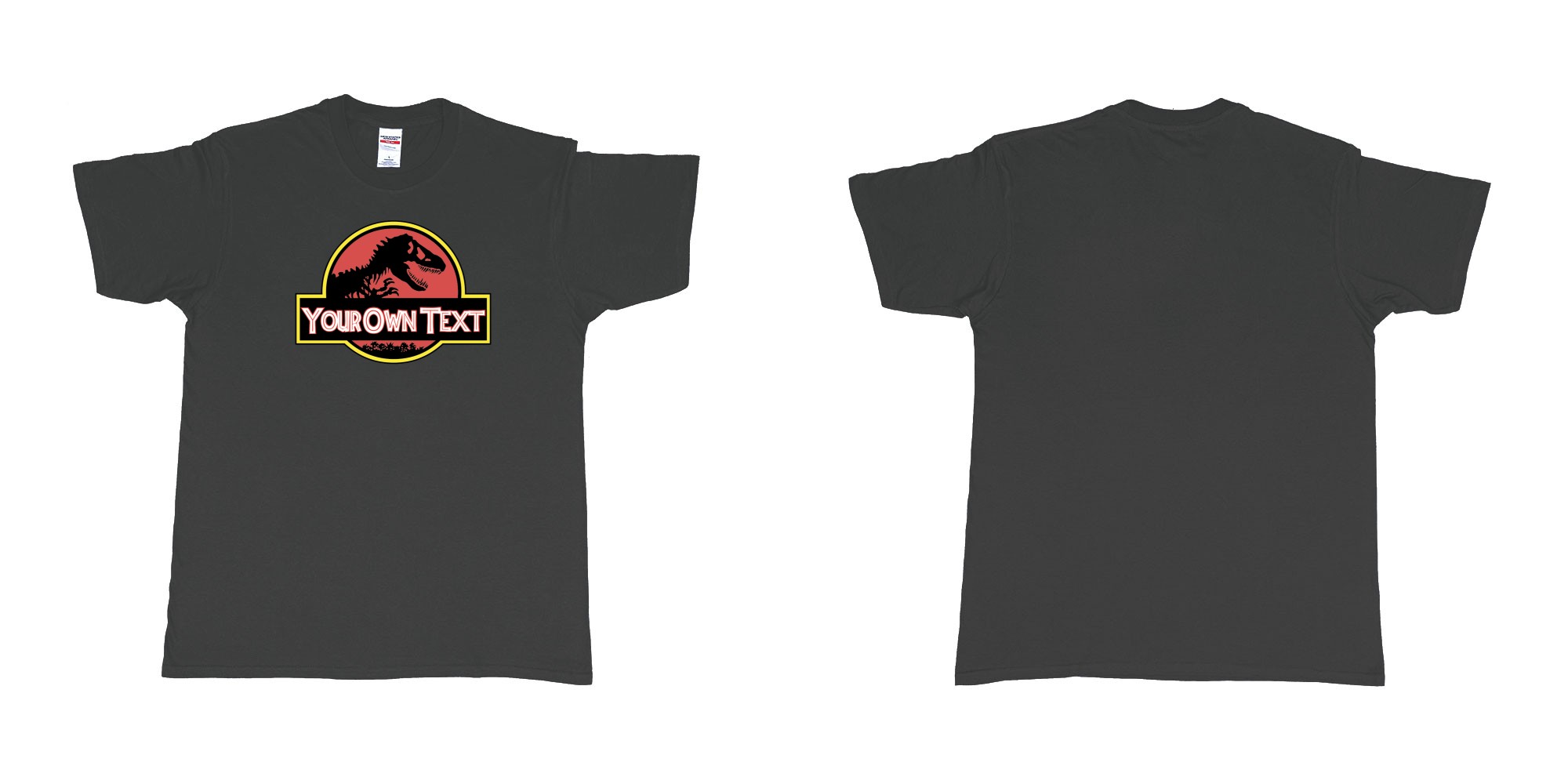 Custom tshirt design Jurassic Park in fabric color black choice your own text made in Bali by The Pirate Way