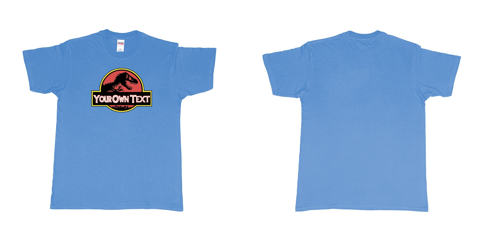Custom tshirt design Jurassic Park in fabric color carolina-blue choice your own text made in Bali by The Pirate Way