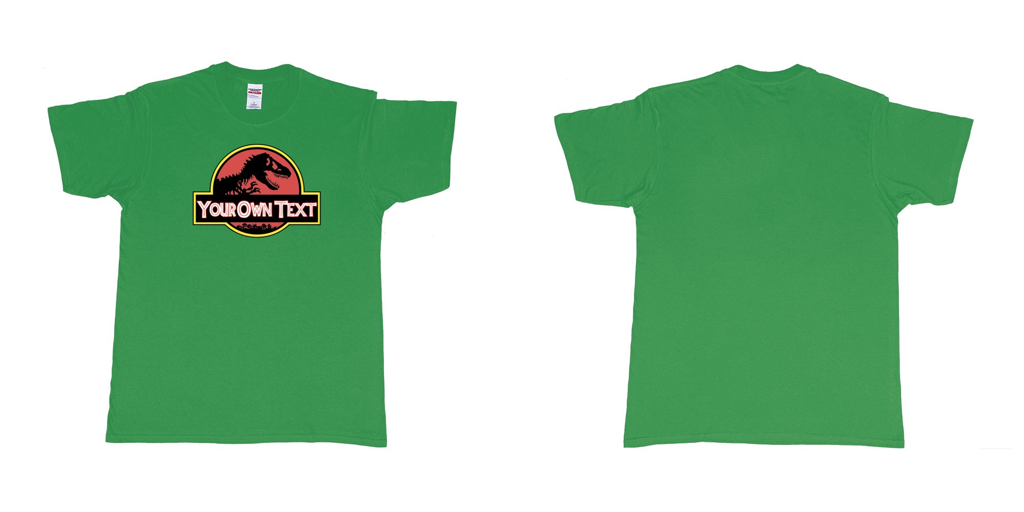 Custom tshirt design Jurassic Park in fabric color irish-green choice your own text made in Bali by The Pirate Way