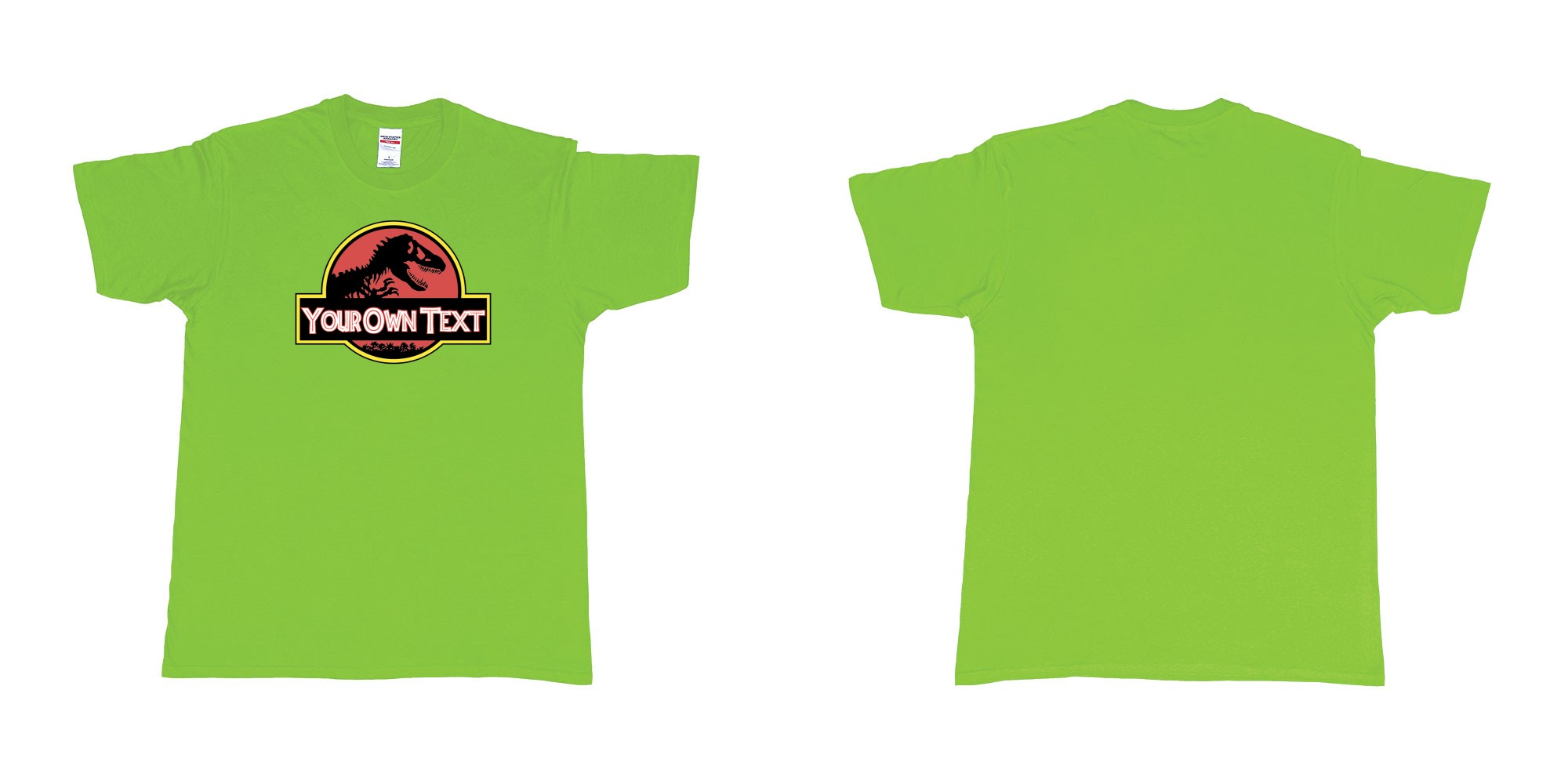 Custom tshirt design Jurassic Park in fabric color lime choice your own text made in Bali by The Pirate Way
