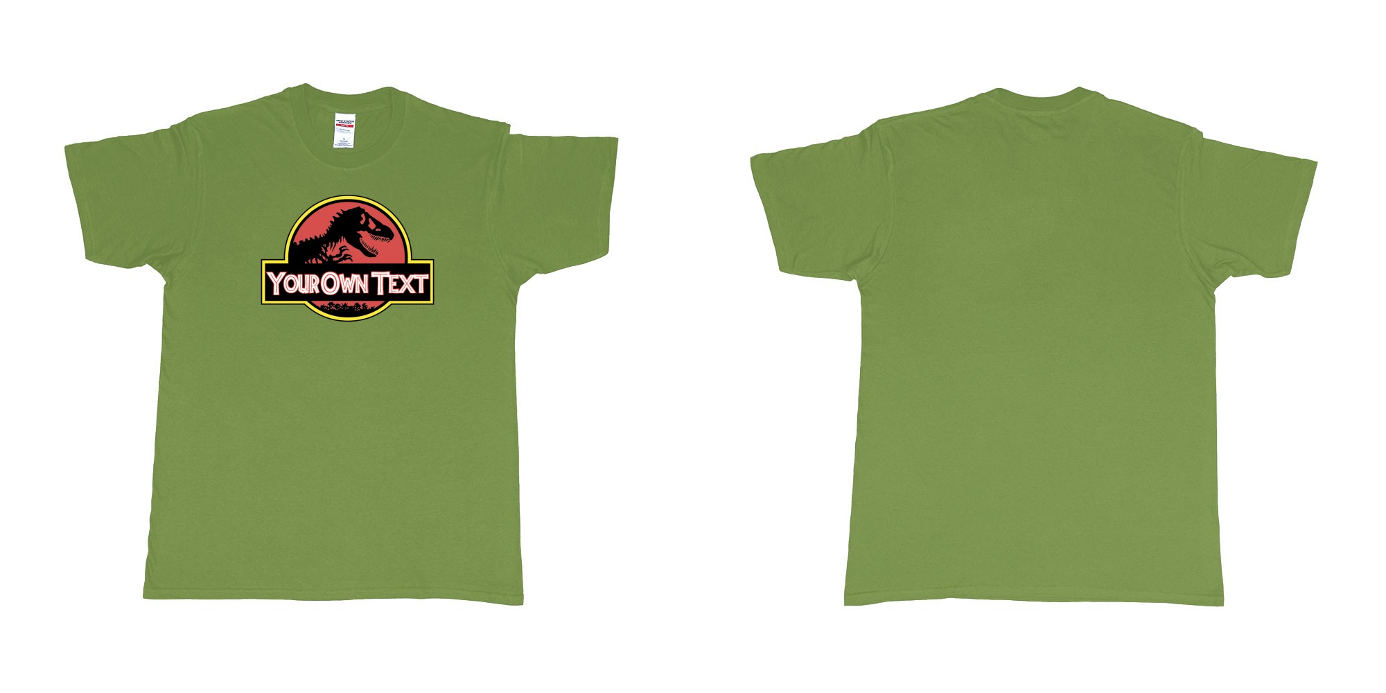 Custom tshirt design Jurassic Park in fabric color military-green choice your own text made in Bali by The Pirate Way