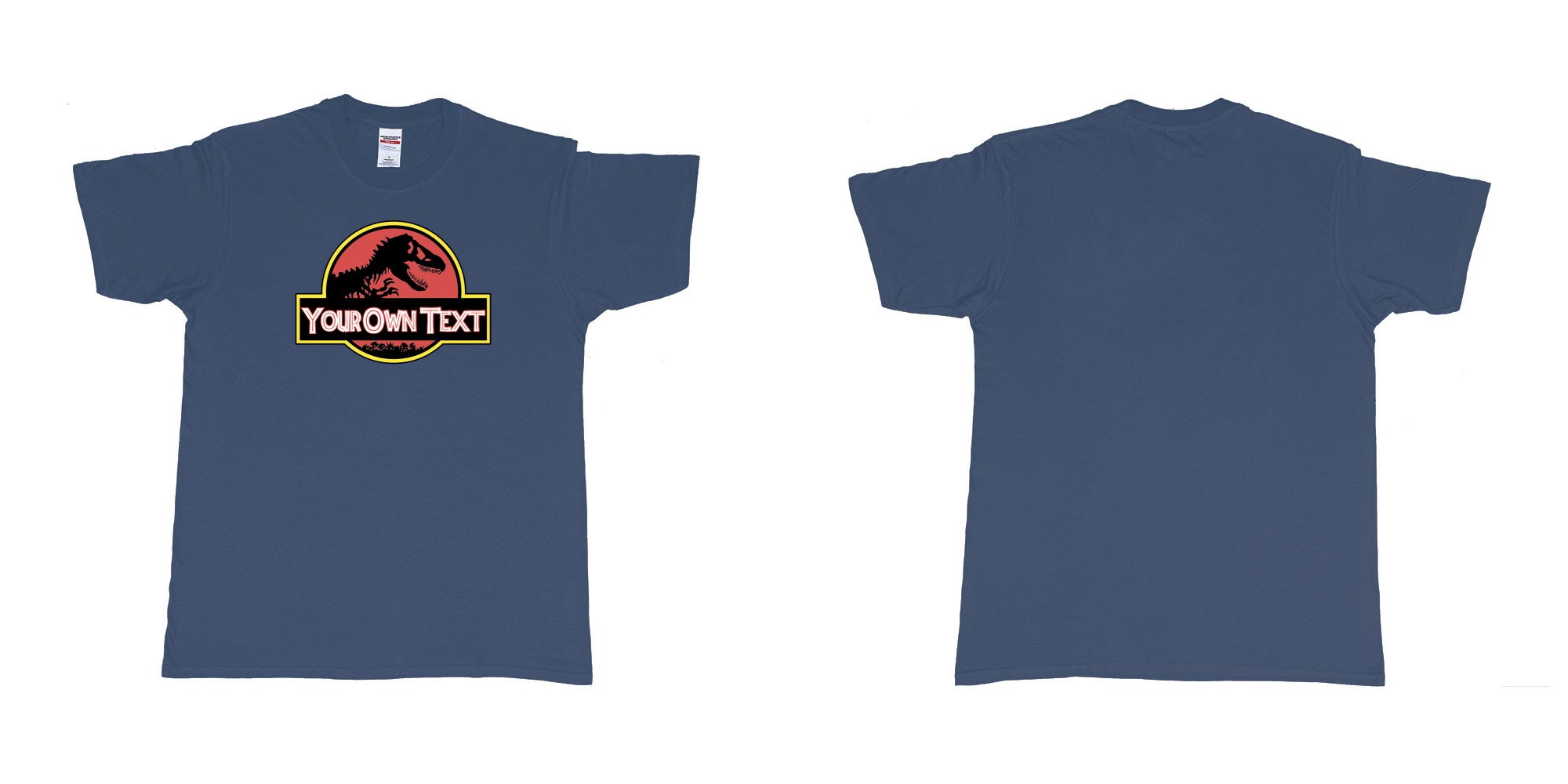 Custom tshirt design Jurassic Park in fabric color navy choice your own text made in Bali by The Pirate Way