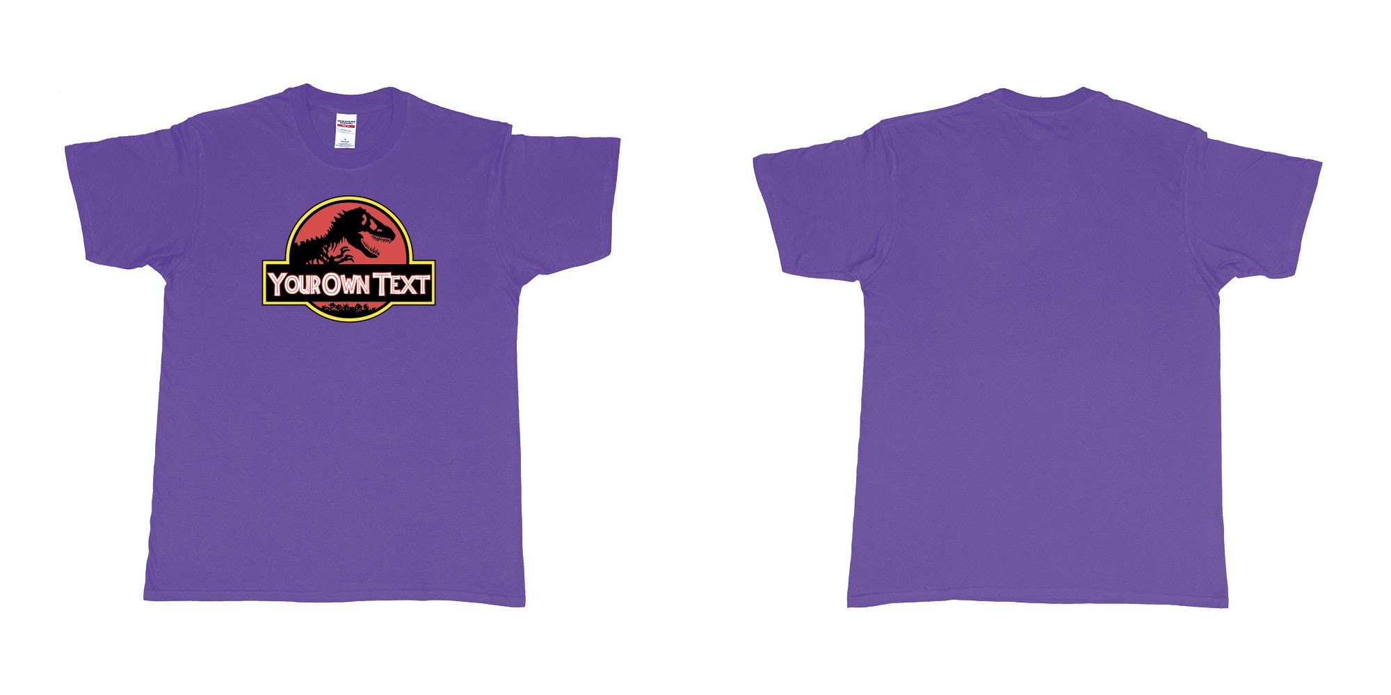 Custom tshirt design Jurassic Park in fabric color purple choice your own text made in Bali by The Pirate Way