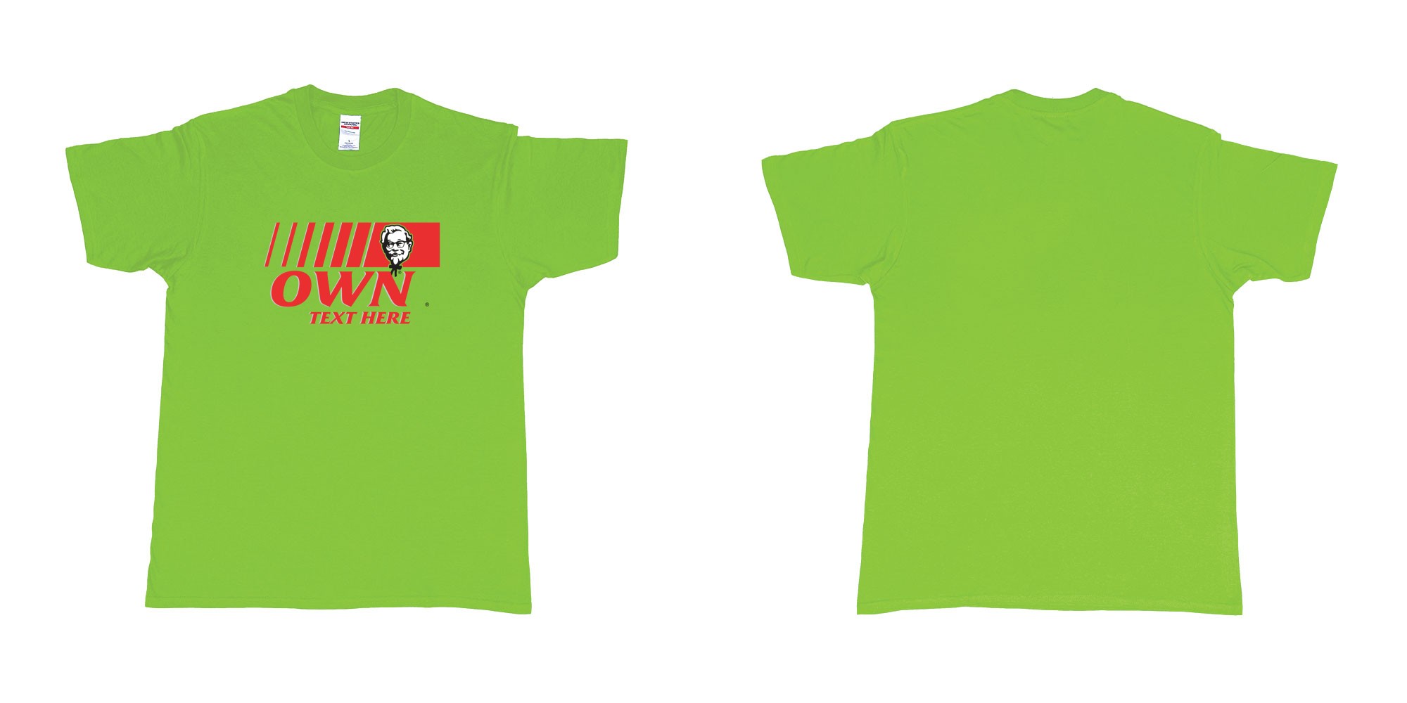 Custom tshirt design KFC in fabric color lime choice your own text made in Bali by The Pirate Way