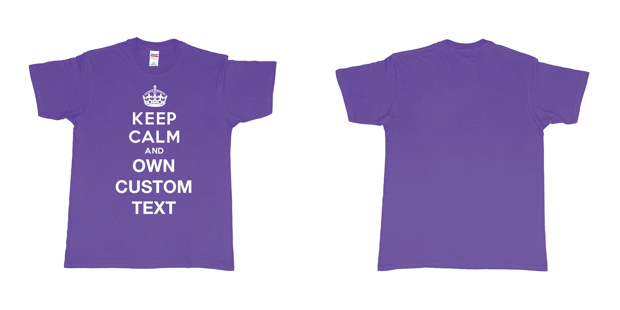 Custom tshirt design Keep Calm And in fabric color purple choice your own text made in Bali by The Pirate Way