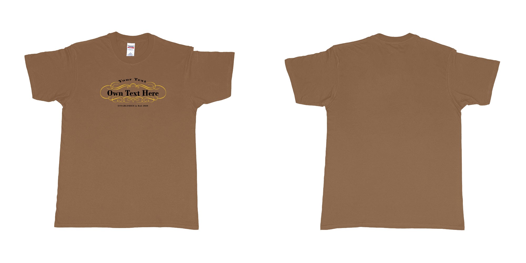 Custom tshirt design Laurent perrier in fabric color chestnut choice your own text made in Bali by The Pirate Way