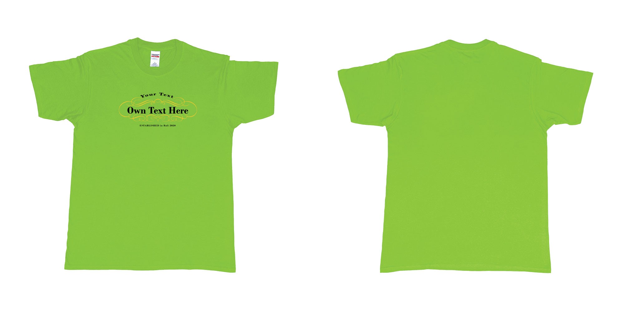 Custom tshirt design Laurent perrier in fabric color lime choice your own text made in Bali by The Pirate Way