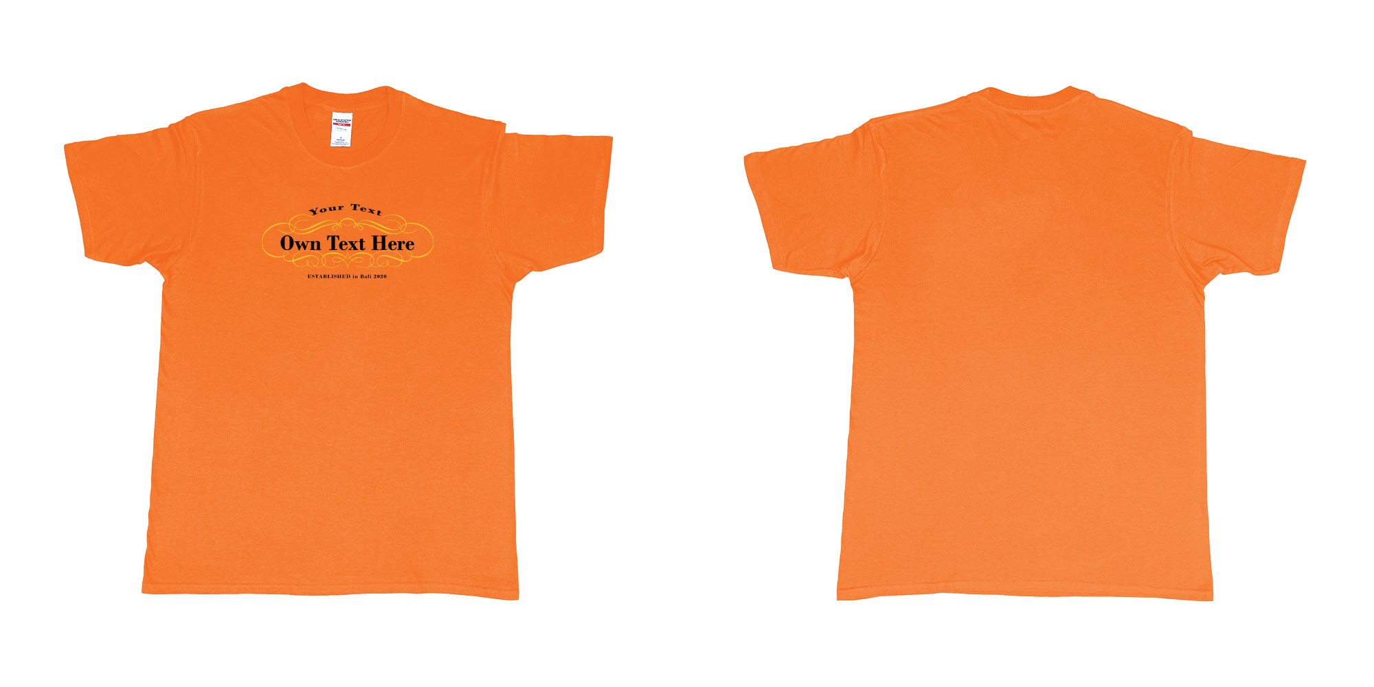 Custom tshirt design Laurent perrier in fabric color orange choice your own text made in Bali by The Pirate Way