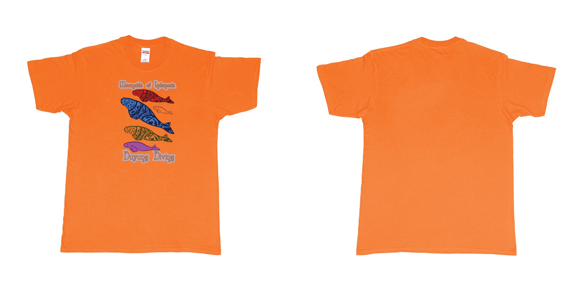 Custom tshirt design Mermaids of Indonesia Duyung Diving in fabric color orange choice your own text made in Bali by The Pirate Way