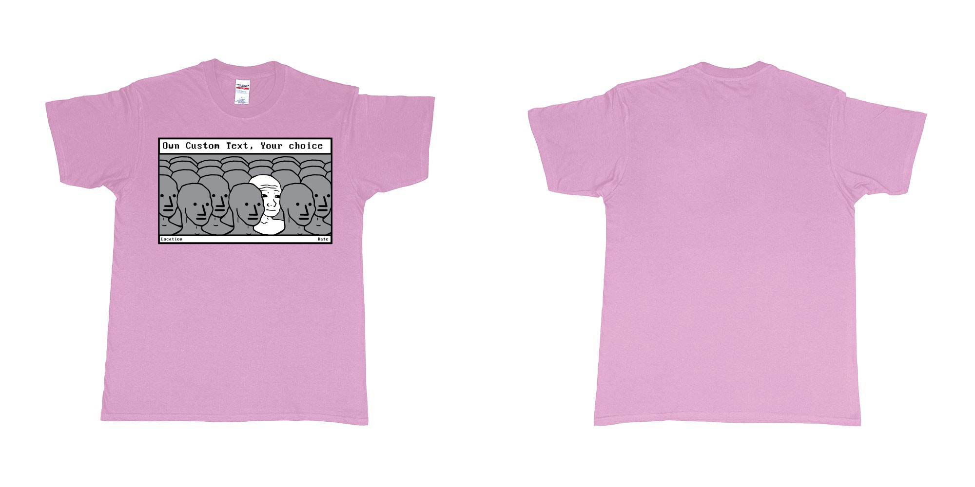 Custom tshirt design NPC meme Wojak non player character in fabric color light-pink choice your own text made in Bali by The Pirate Way