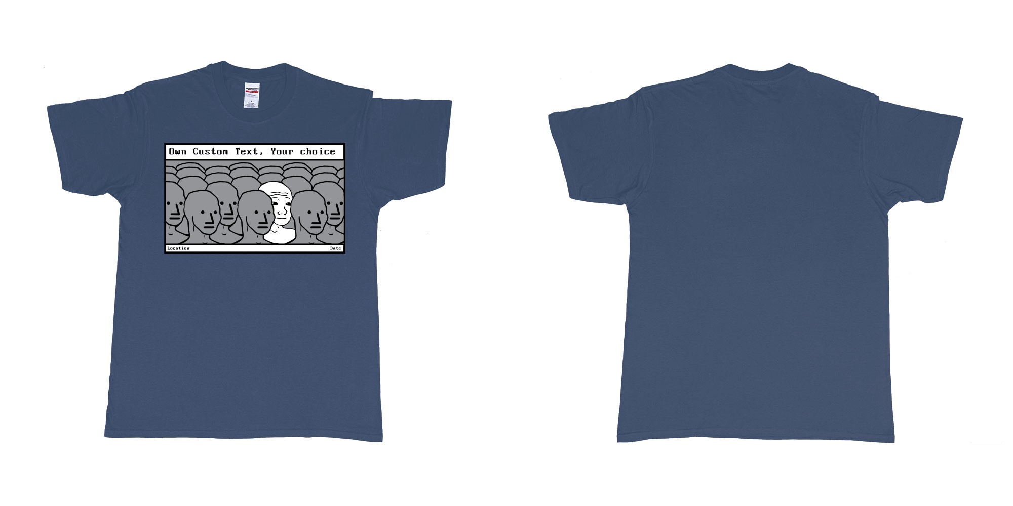 Custom tshirt design NPC meme Wojak non player character in fabric color navy choice your own text made in Bali by The Pirate Way