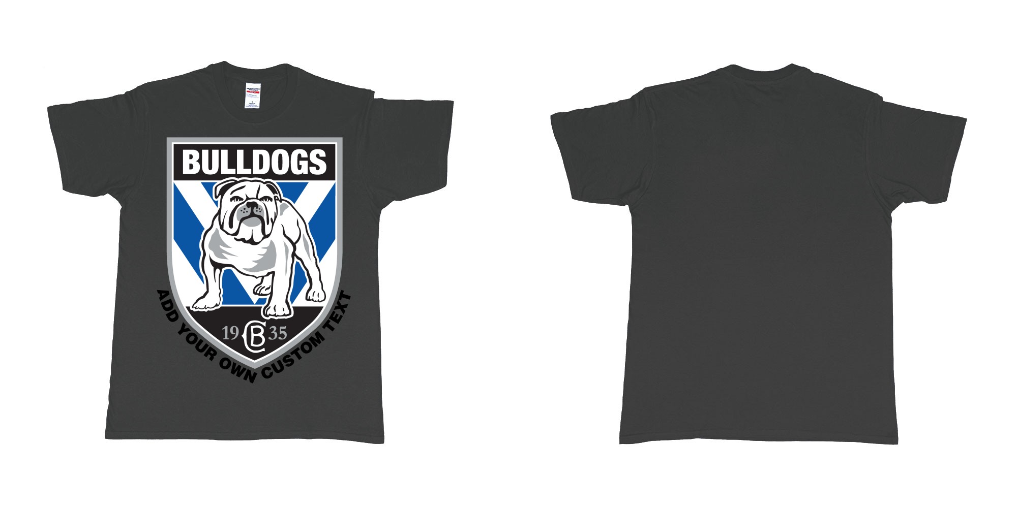 Custom tshirt design NRL canterbury bankstown bulldogs custom logo design print in fabric color black choice your own text made in Bali by The Pirate Way