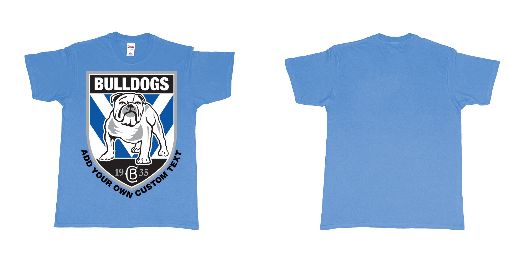 Custom tshirt design NRL canterbury bankstown bulldogs custom logo design print in fabric color carolina-blue choice your own text made in Bali by The Pirate Way