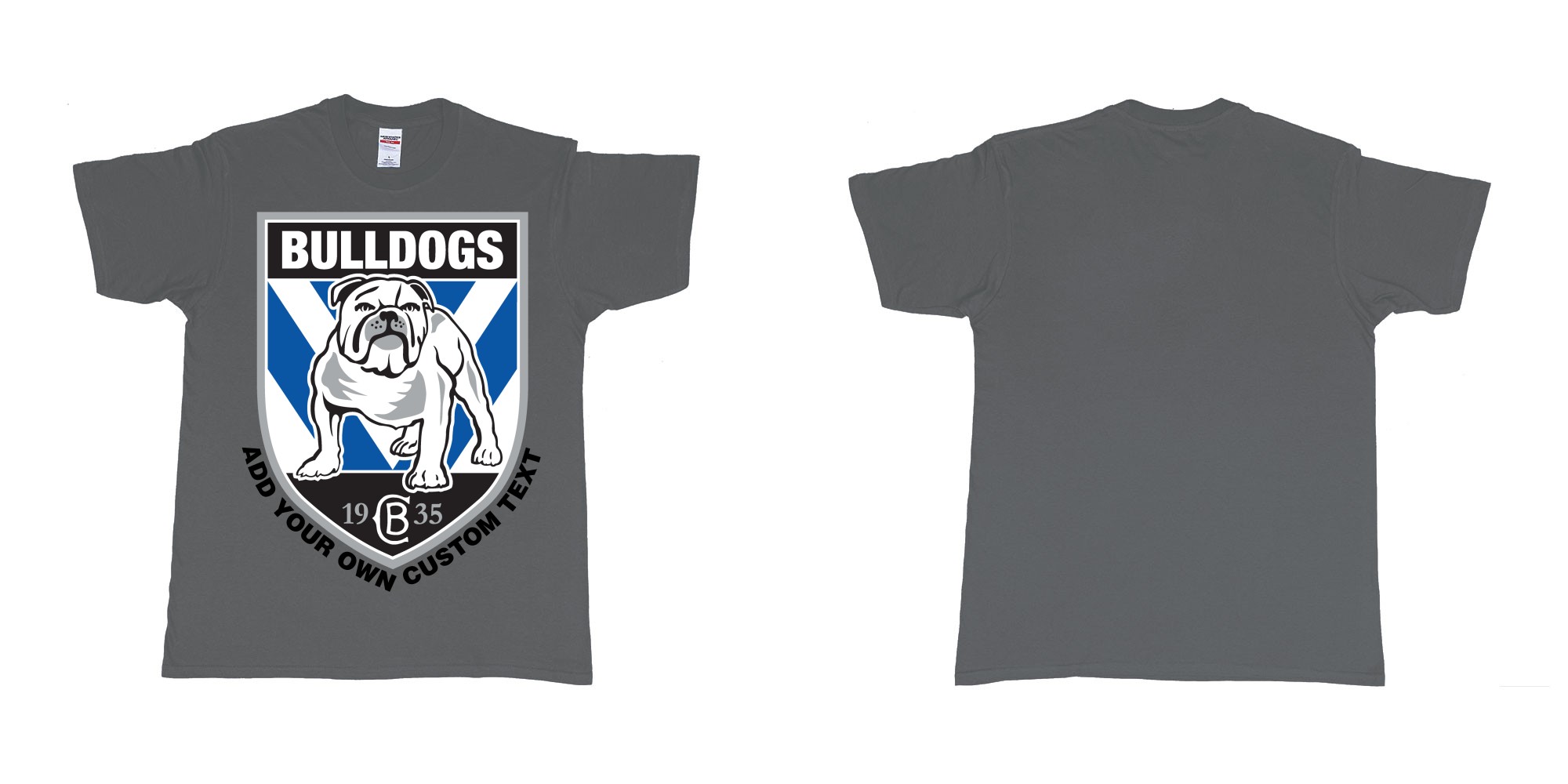 Custom tshirt design NRL canterbury bankstown bulldogs custom logo design print in fabric color charcoal choice your own text made in Bali by The Pirate Way
