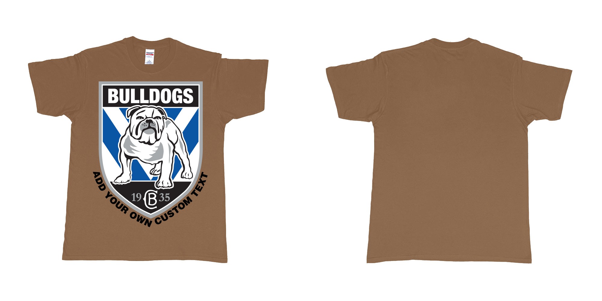 Custom tshirt design NRL canterbury bankstown bulldogs custom logo design print in fabric color chestnut choice your own text made in Bali by The Pirate Way