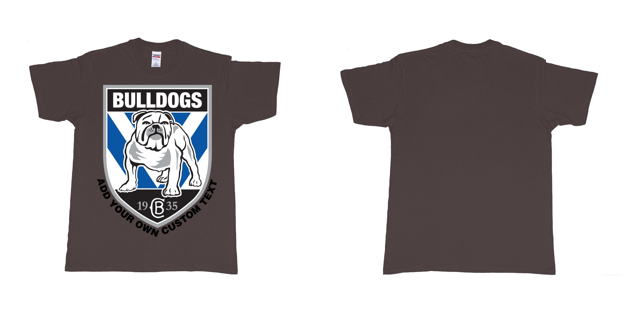 Custom tshirt design NRL canterbury bankstown bulldogs custom logo design print in fabric color dark-chocolate choice your own text made in Bali by The Pirate Way