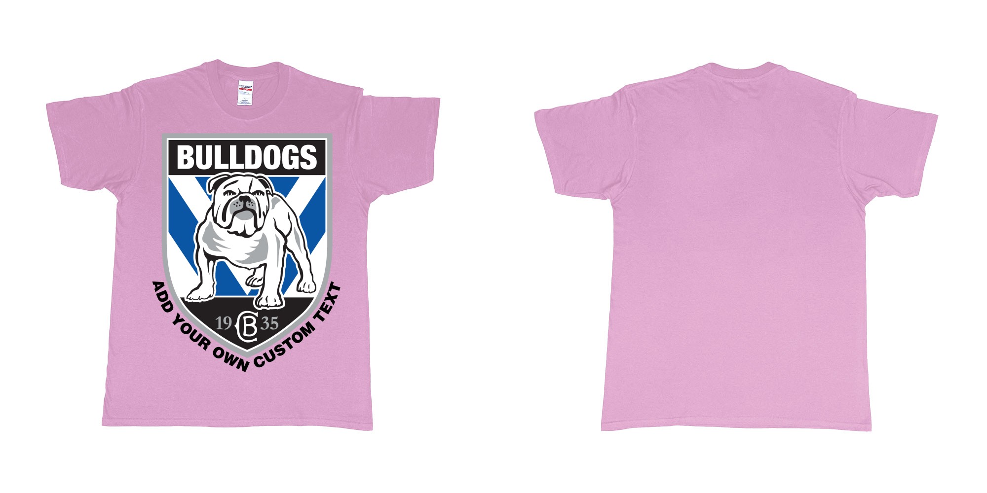Custom tshirt design NRL canterbury bankstown bulldogs custom logo design print in fabric color light-pink choice your own text made in Bali by The Pirate Way